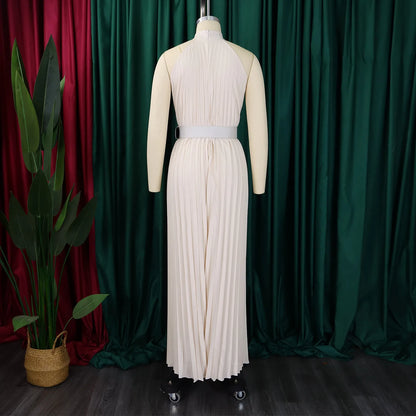 Halter Neck Pleated Wide Leg Jumpsuit