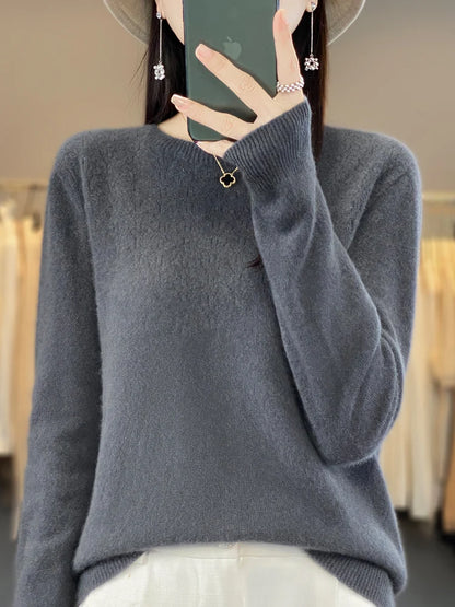 Merino Wool O-Neck Pullover Sweater