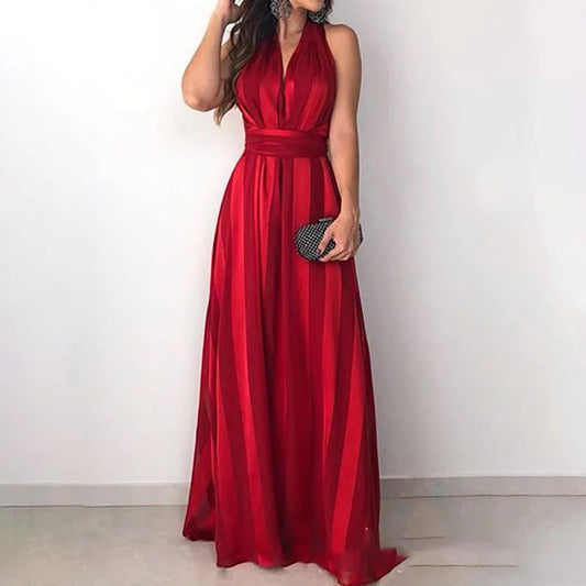 Red Women's Deep V Sleeveless Evening Dress