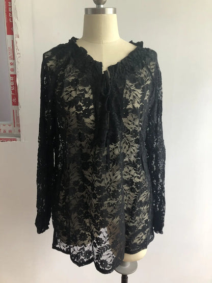 Boho Lace Hollow-Out V-Neck Blouse