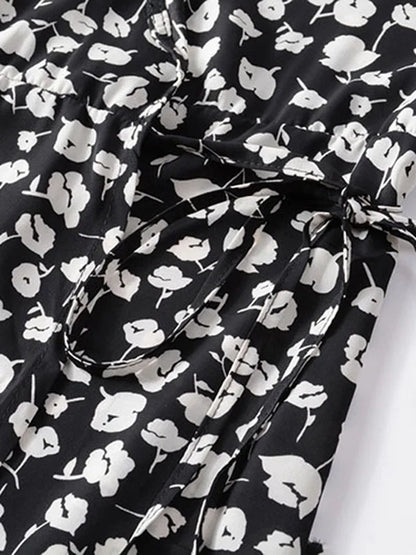 Floral V-Neck Wrap Midi Dress