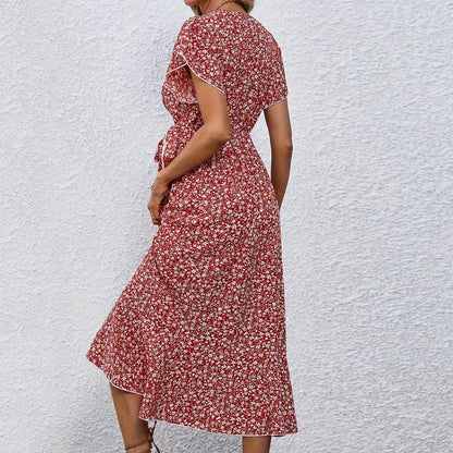 Women’s Floral Wrap V-Neck Midi Dress