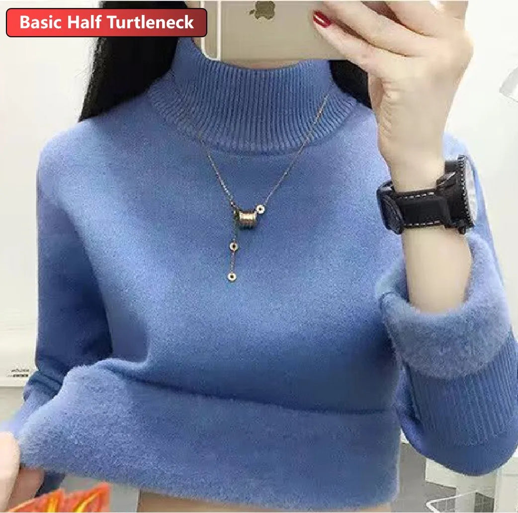 Elegant Velvet Lined Turtleneck Sweater