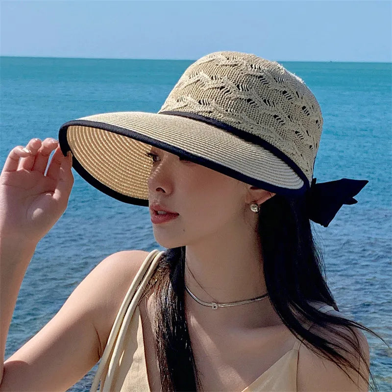 Ponytail Straw Sun Visor Hat
