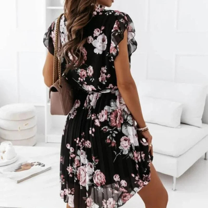 Ruffle Sleeve V-Neck Floral Dress