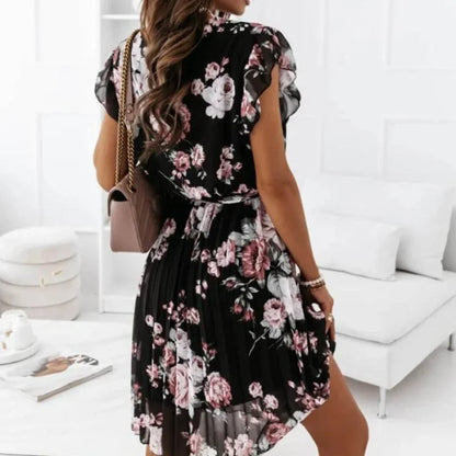 Ruffle Sleeve V-Neck Floral Dress