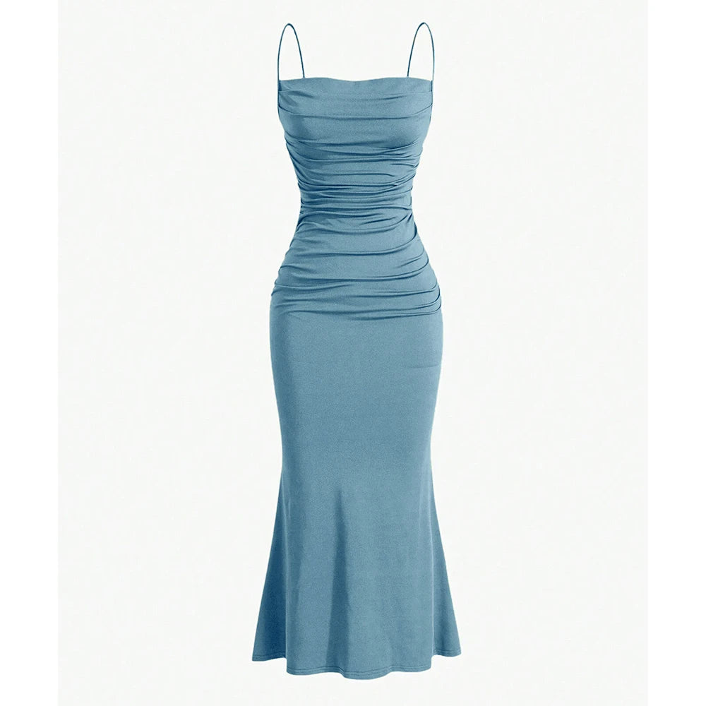 Mia Muse Elegant Spaghetti Strap Mermaid Maxi Dress