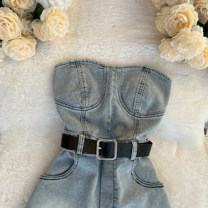 Backless Sleeveless Denim Jumpsuit