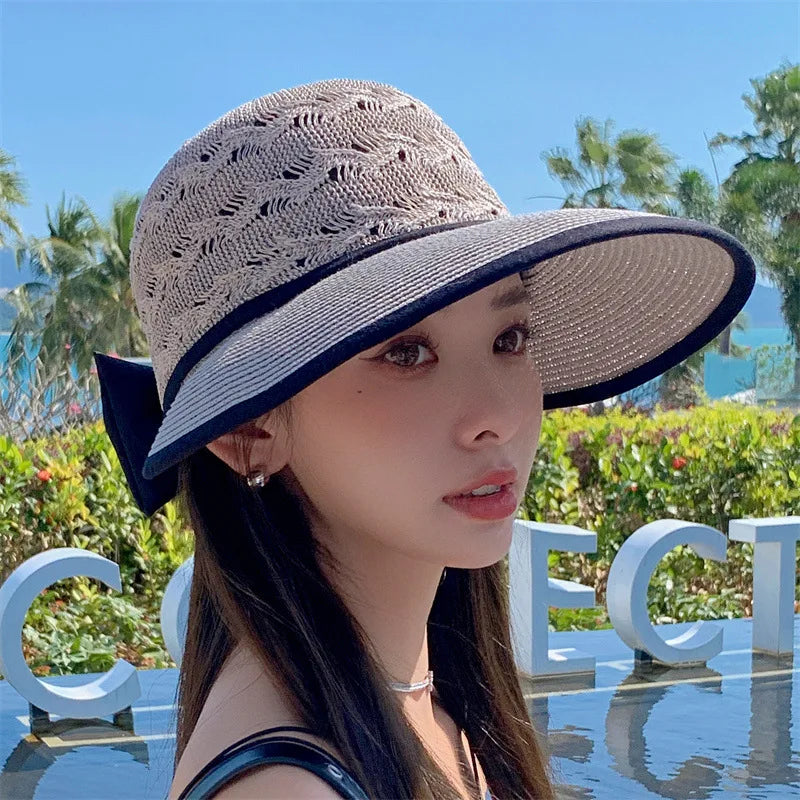 Ponytail Straw Sun Visor Hat