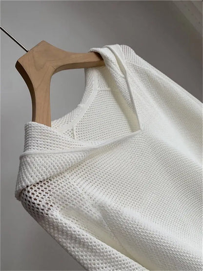 Hollow Out Hooded Knit Pullover