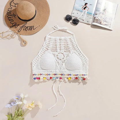 Bohemian Knit Backless Tassel Crop Top