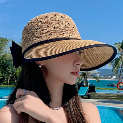 Ponytail Straw Sun Visor Hat