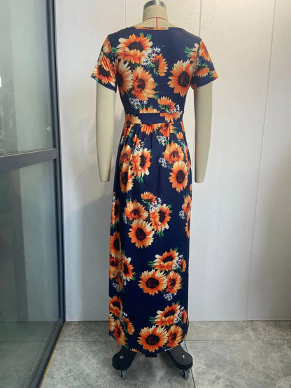Printed V-Neck Wrap Dress