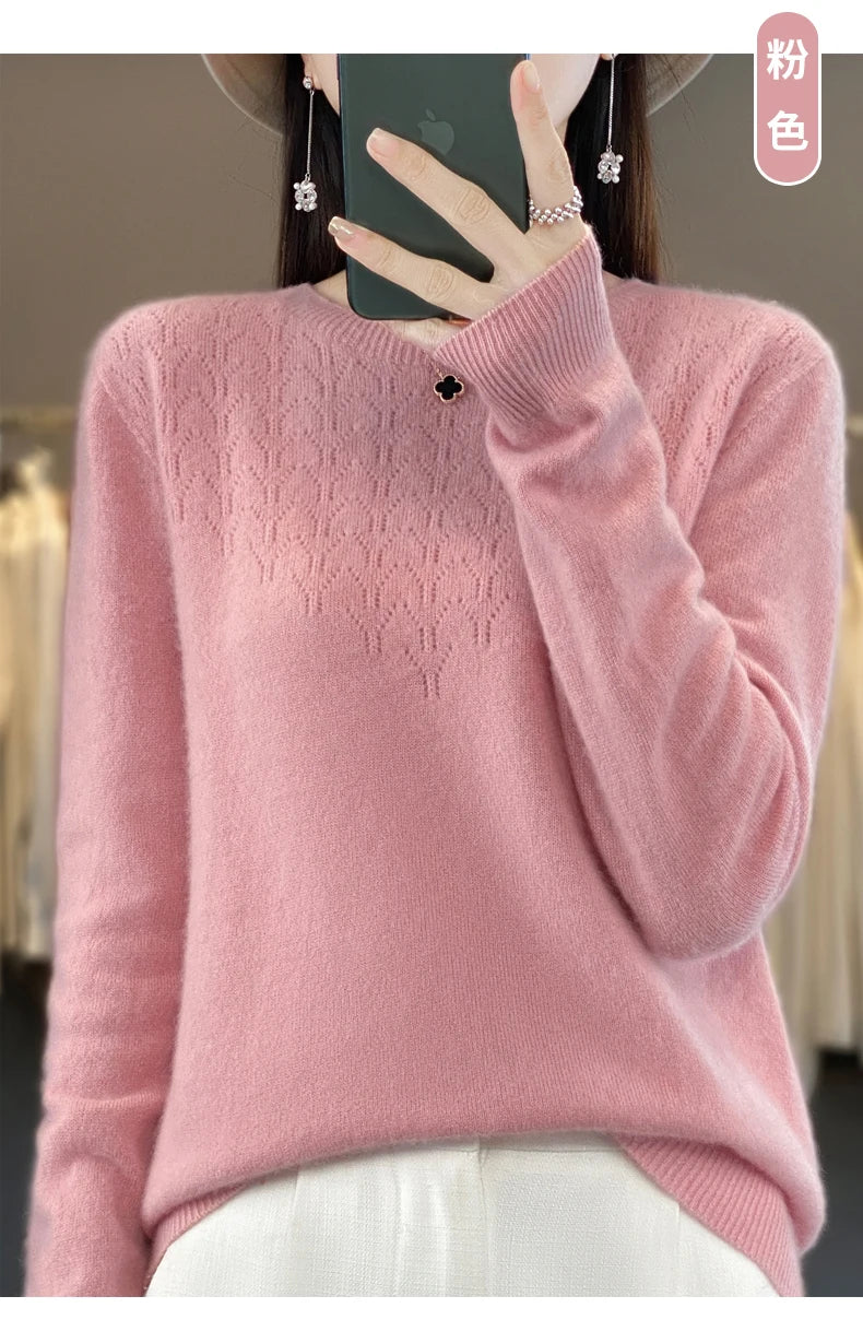 Merino Wool O-Neck Pullover Sweater