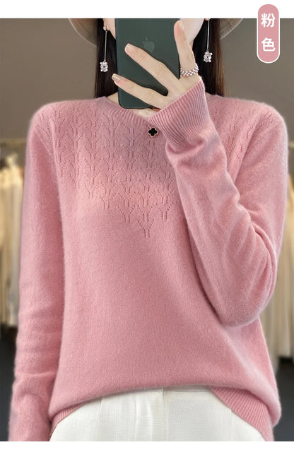 Merino Wool O-Neck Pullover Sweater