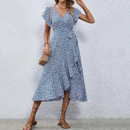 Women’s Floral Wrap V-Neck Midi Dress
