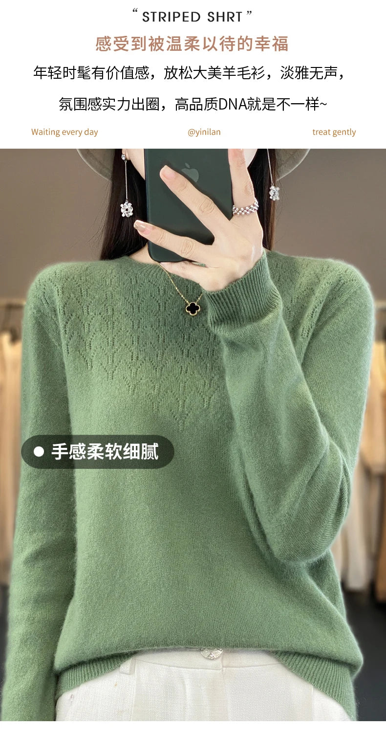 Merino Wool O-Neck Pullover Sweater