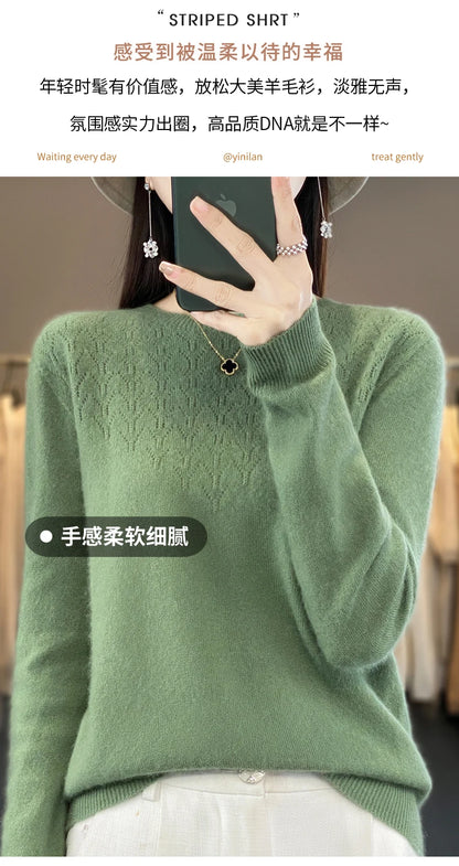 Merino Wool O-Neck Pullover Sweater