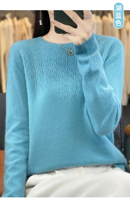 Merino Wool O-Neck Pullover Sweater