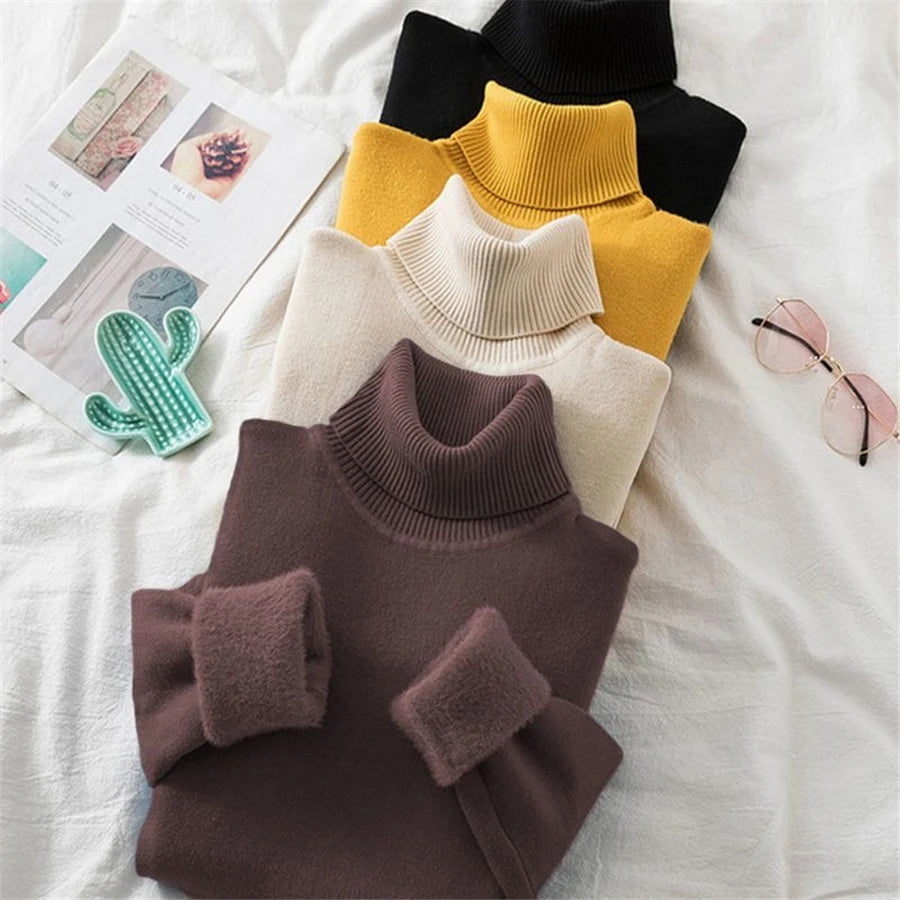 Elegant Velvet Lined Turtleneck Sweater