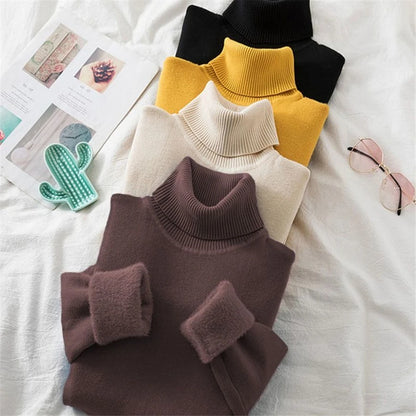 Elegant Velvet Lined Turtleneck Sweater