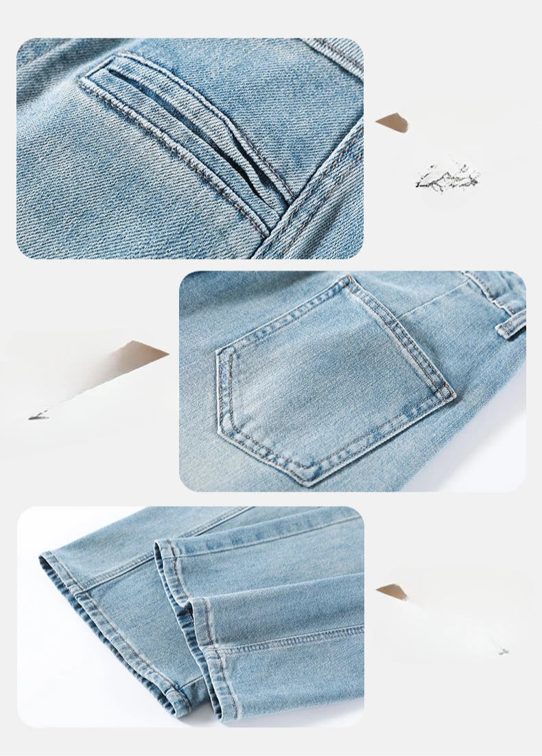 High-Waisted Straight-Leg Denim Pants