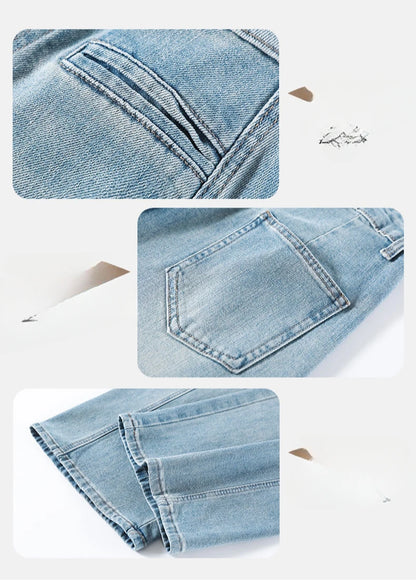High-Waisted Straight-Leg Denim Pants