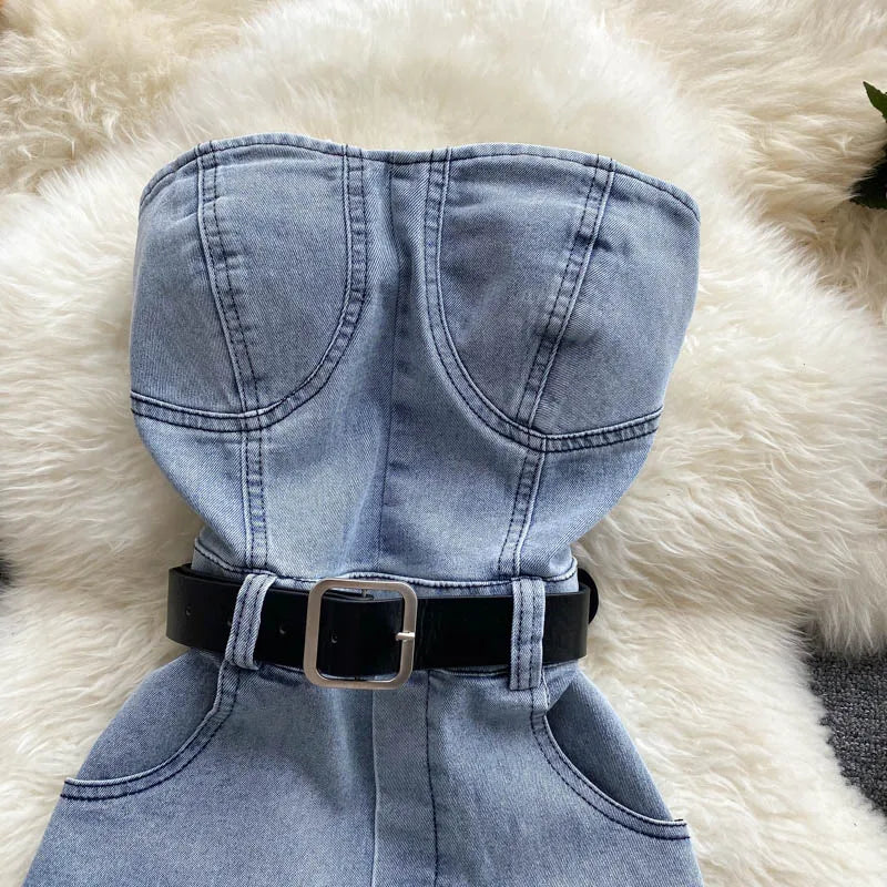 Backless Sleeveless Denim Jumpsuit
