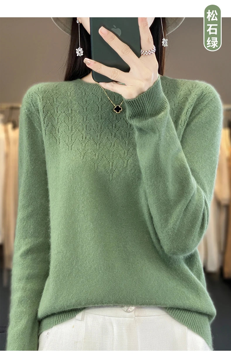 Merino Wool O-Neck Pullover Sweater