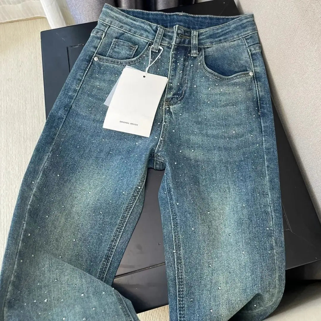 Retro Washed High-Waisted Straight-Leg Jeans