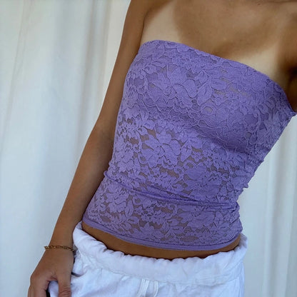 Boho Floral Lace Strapless Crop Top