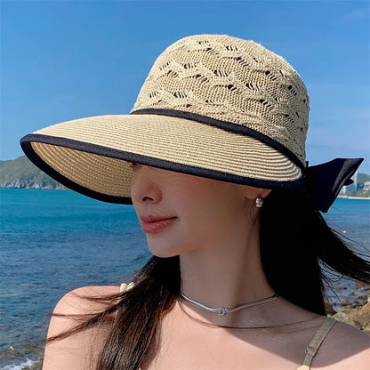 Ponytail Straw Sun Visor Hat