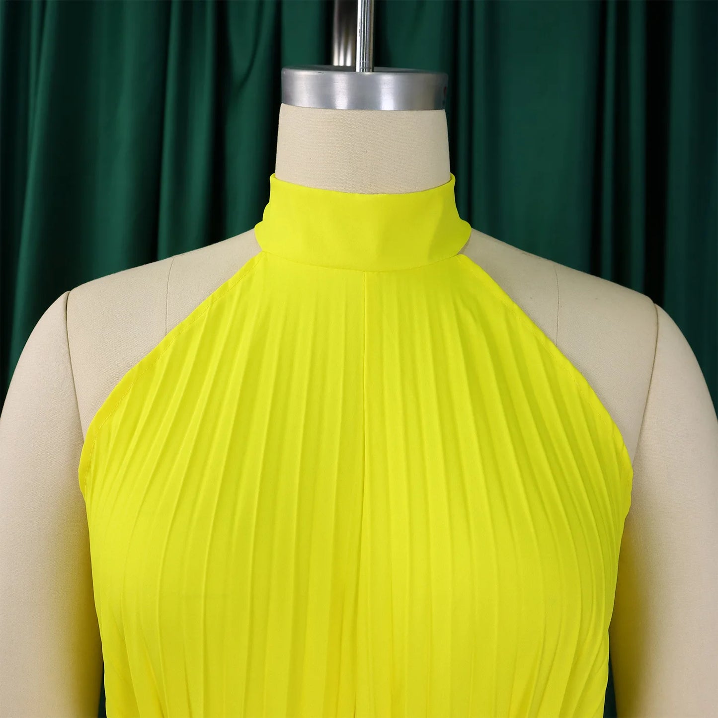 Halter Neck Pleated Wide Leg Jumpsuit