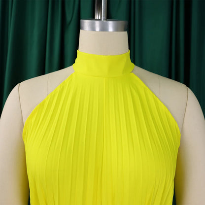 Halter Neck Pleated Wide Leg Jumpsuit