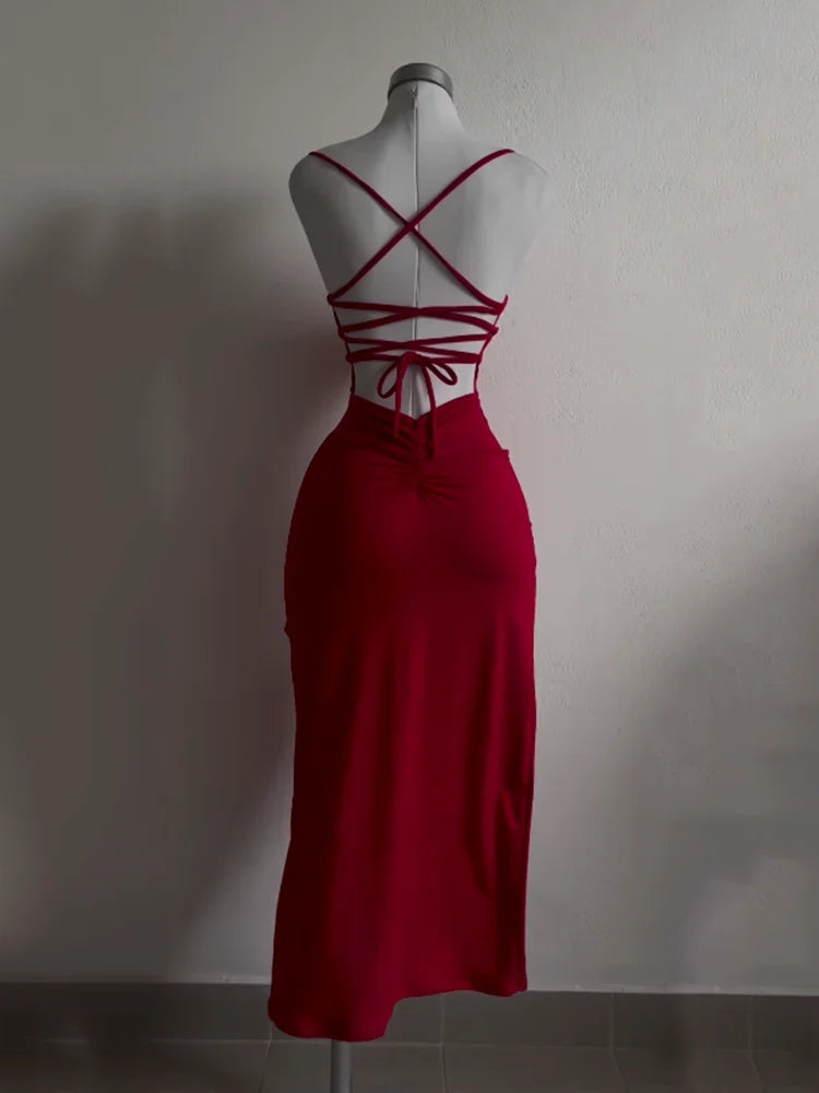 Summer Spice Halter Strap Bag Hip Dress