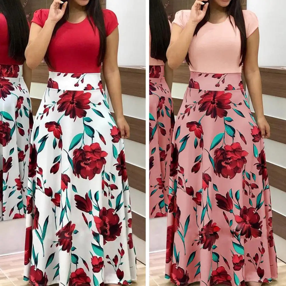Elegant Women's Flower Retro Printed Maxi Dress