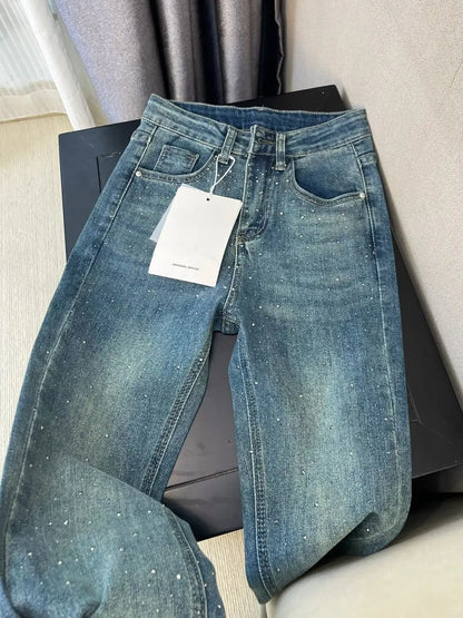 Retro Washed High-Waisted Straight-Leg Jeans