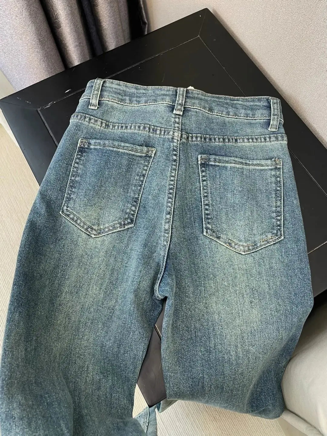 Retro Washed High-Waisted Straight-Leg Jeans