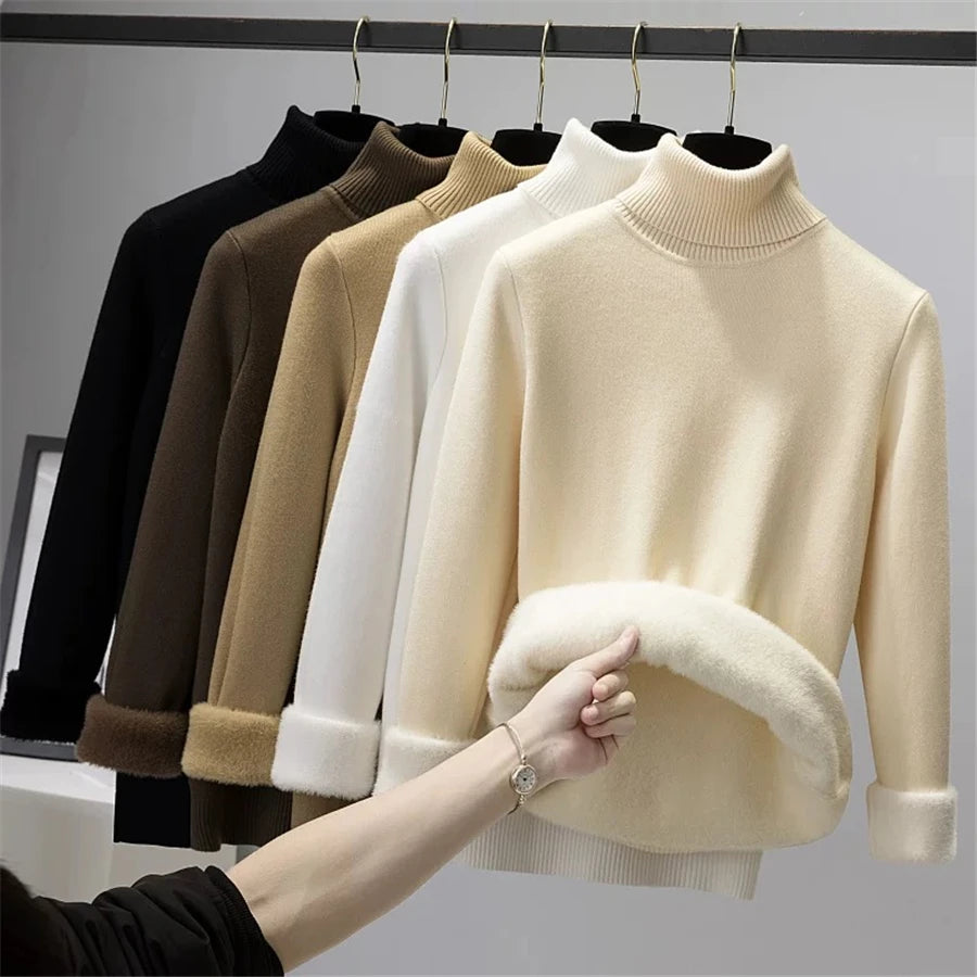 Elegant Velvet Lined Turtleneck Sweater