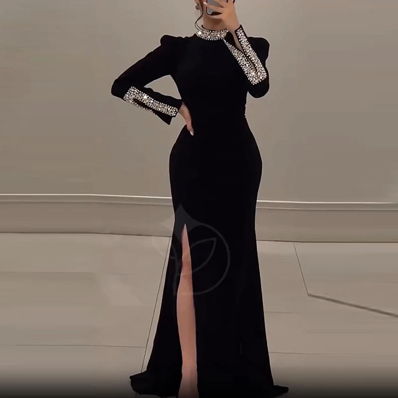 Slim Fit Rhinestone Wrap Banquet Dress