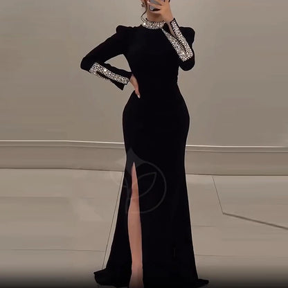Slim Fit Rhinestone Wrap Banquet Dress