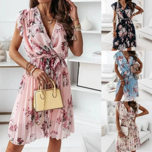 Ruffle Sleeve V-Neck Floral Dress