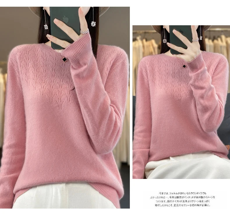 Merino Wool O-Neck Pullover Sweater