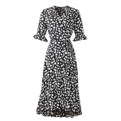 Floral V-Neck Wrap Midi Dress