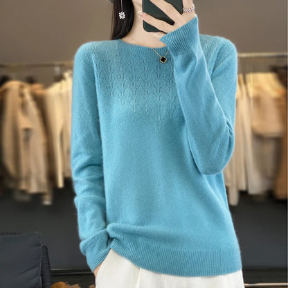 Merino Wool O-Neck Pullover Sweater