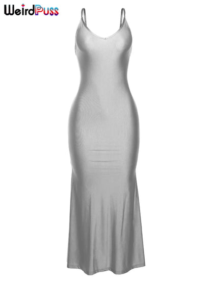 Backless V-Neck Mermaid Maxi Dress