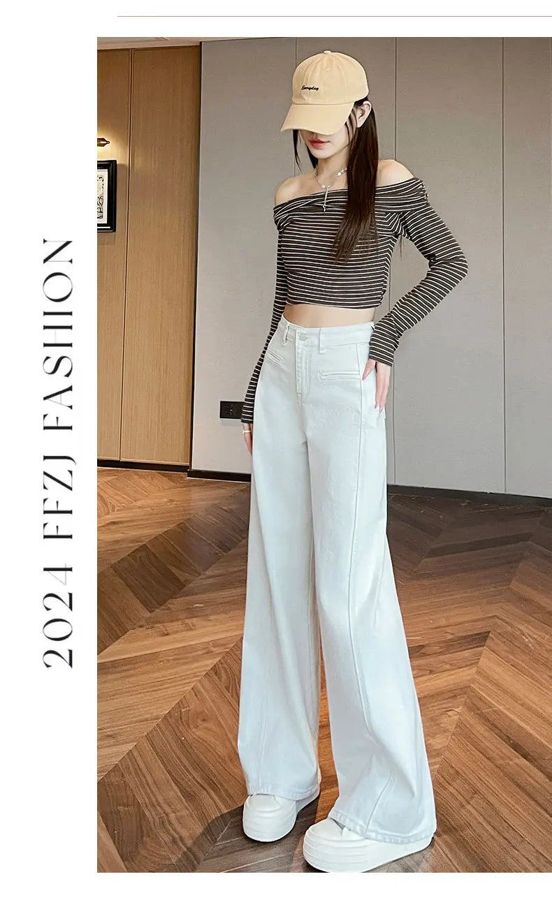 High-Waisted Straight-Leg Denim Pants
