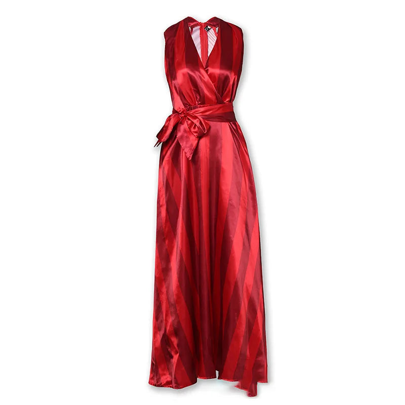 Red Women's Deep V Sleeveless Evening Dress