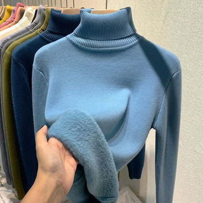 Elegant Velvet Lined Turtleneck Sweater