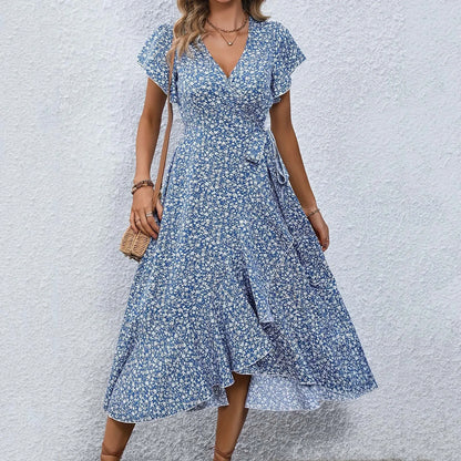 Women’s Floral Wrap V-Neck Midi Dress